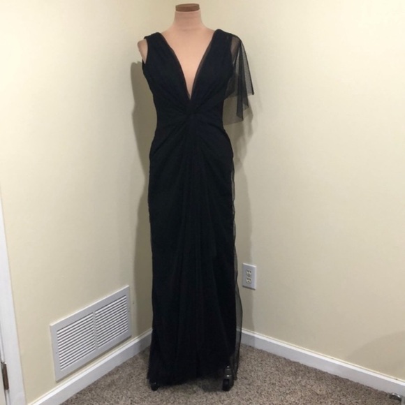 Katie May Olivia Formal Dress Size Small Black Swiss Dot Mesh Plunge Neck - Picture 2 of 14